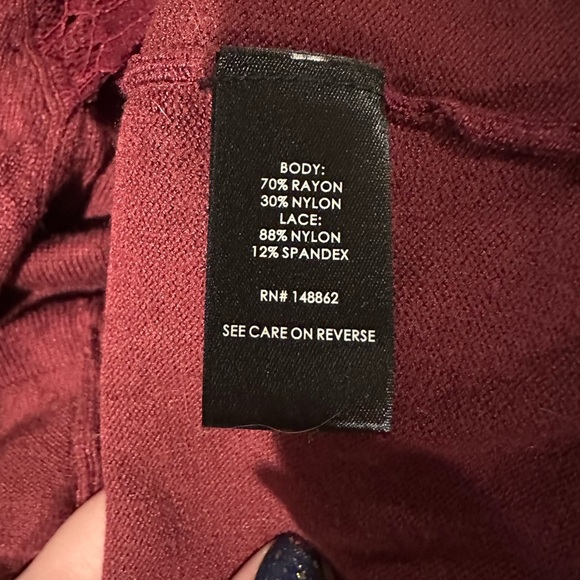 Maroon sweater with lace shoulders and cutout detail on chest D-14 - Picture 3 of 4